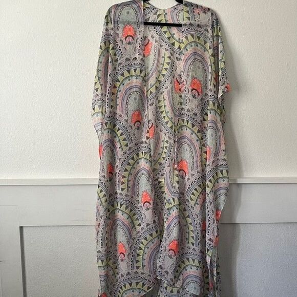 Women's Long Flowy Kimono Open Front Cardigan Boho Chiffon OS Wrap Cover-up - Picture 1 of 5